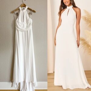 MWOT Elegant Glamour White Pleated Halter Cutout Maxi Dress!